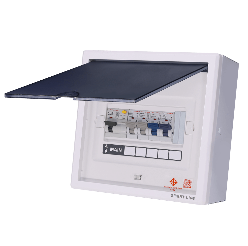 ชุดตู้คอนซูมเมอร์ 4 ช่อง เบรคเกอร์กันดูด 63 แอมป์ เซฟ-ที-คัท สมาร์ท รุ่น F2